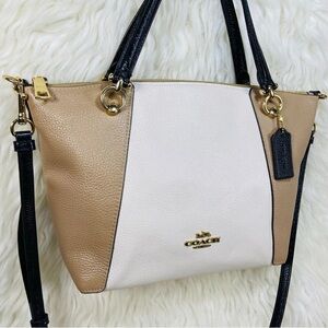 Coach Two-Tone Beige, Cream & Black Leather Satchel with Matchin Leather Wallet